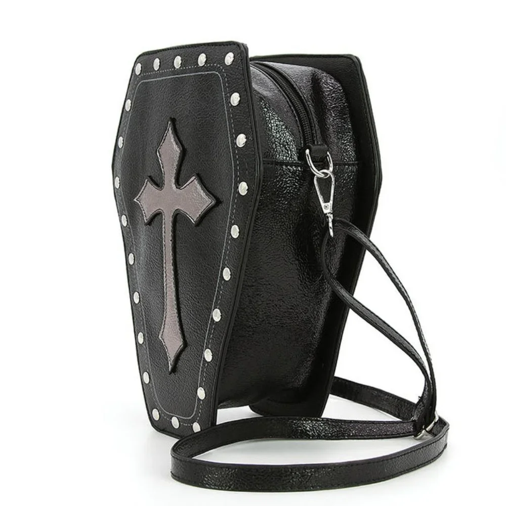 Metallic Cross Coffin Mini Backpack Purse Bag - Picture 3 of 4
